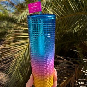 Starbucks Beautiful Rainbow Ombre Emerald Cut Venti Cold Cup Tumbler 24oz NWT